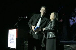 Accepting the 2004 Maple Blues Award for Drummer of the Year, for the fourth consecutive year !   photo by greg king . 